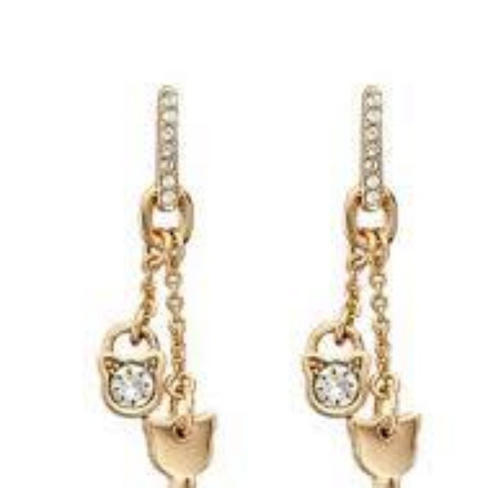 KARL LAGERFELD PARIS CHOUPETTE CAT LOCK & KEY LINEAR EARRINGS NEW